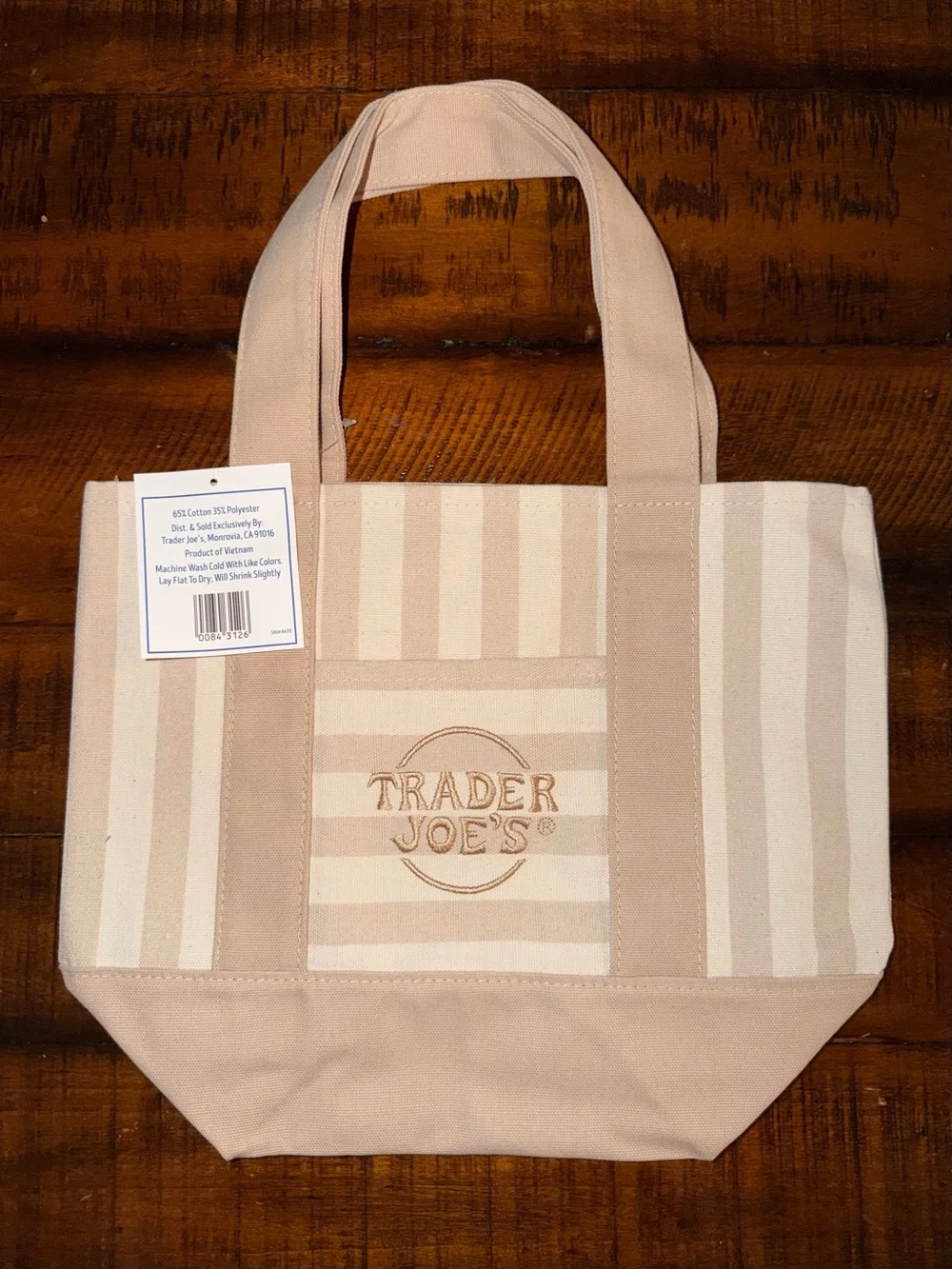 MINI NWT Trader Joe’s Summer Striped Mini Canvas Tote Bag - Cream & Beige - Picture 2 of 5